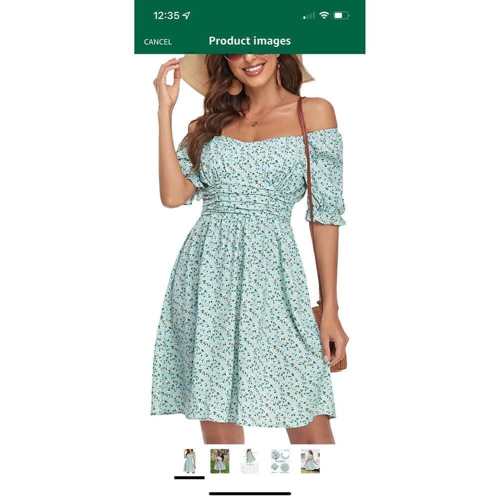 Womens Ruffle Sleeve Off Shoulder Dress Floral Print Dress Square Neck Flowy